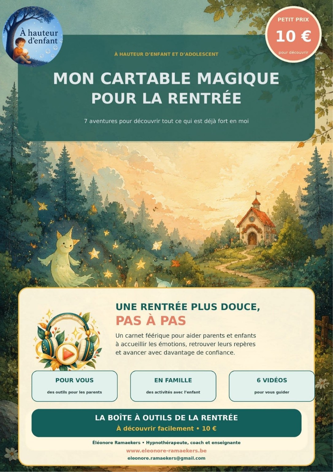 Mon cartable magique pour la rentrée, boîte à outils pour parents et enfants avec sept aventures et six vidéos, proposée à 10 euros